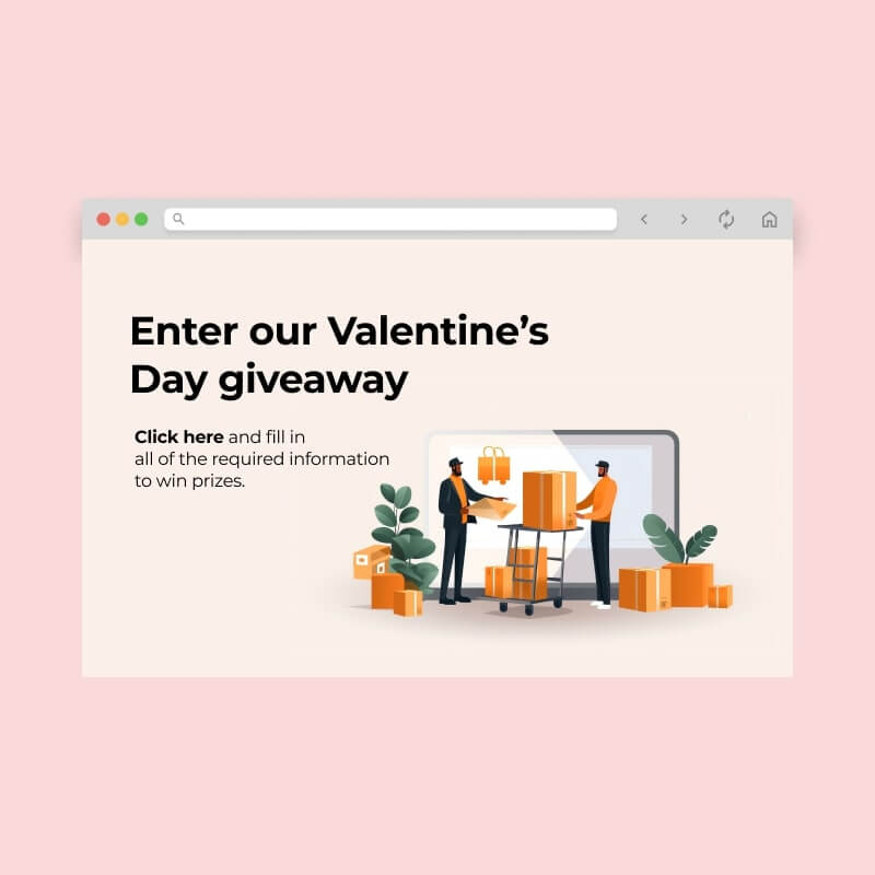 Create a contest or giveaway Screenshot of a webpage displaying a Valentine’s Day giveaway.