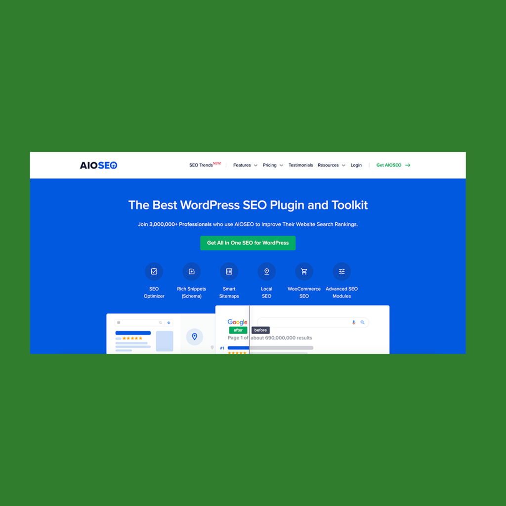 All in one SEO Screenshot of the AIOSEO homepage.