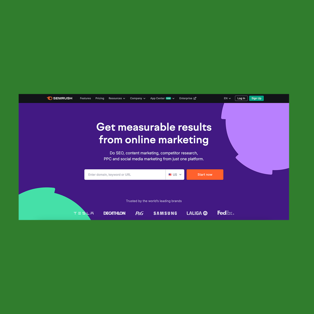 Semrush Screenshot of the Semrush homepage.