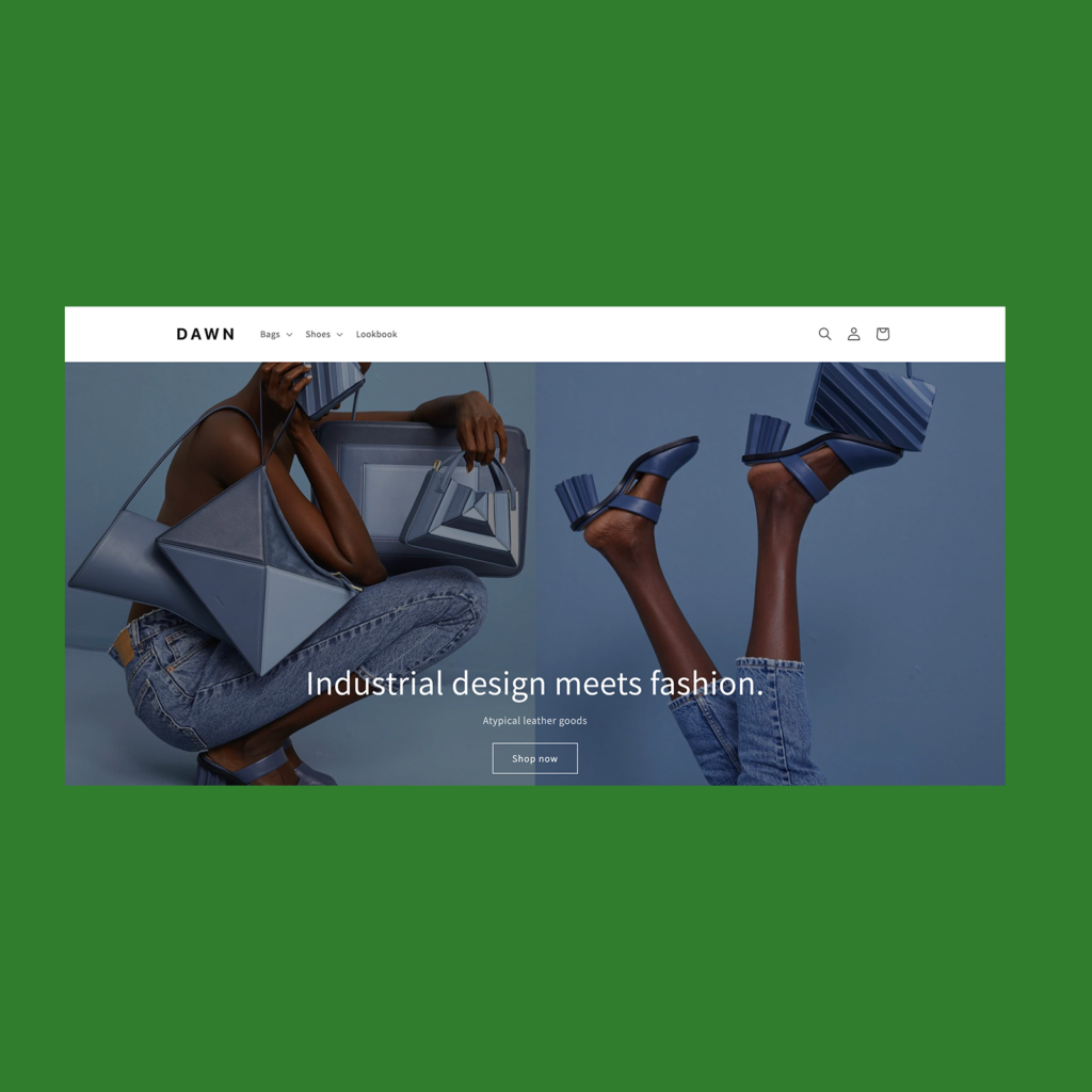 Shopify banner on a laptop A screenshot mockup of Shopify’s Dawn theme hero section.