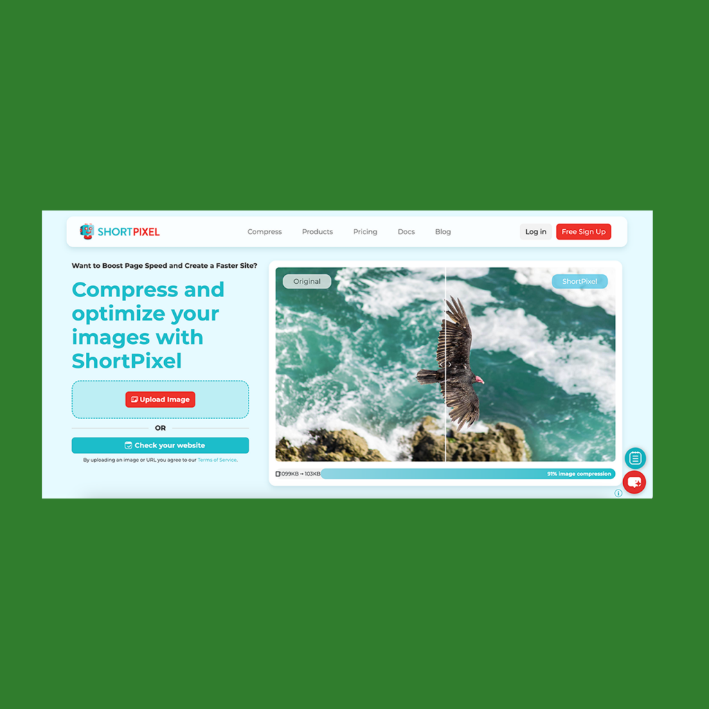 Shortpixel Screenshot of the Shortpixel homepage.