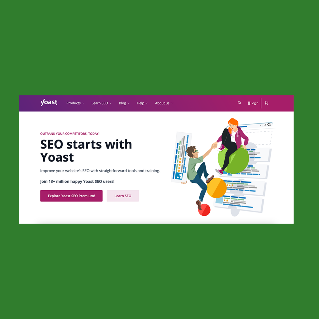 Yoast SEO Screenshot of the Yoast SEO homepage.